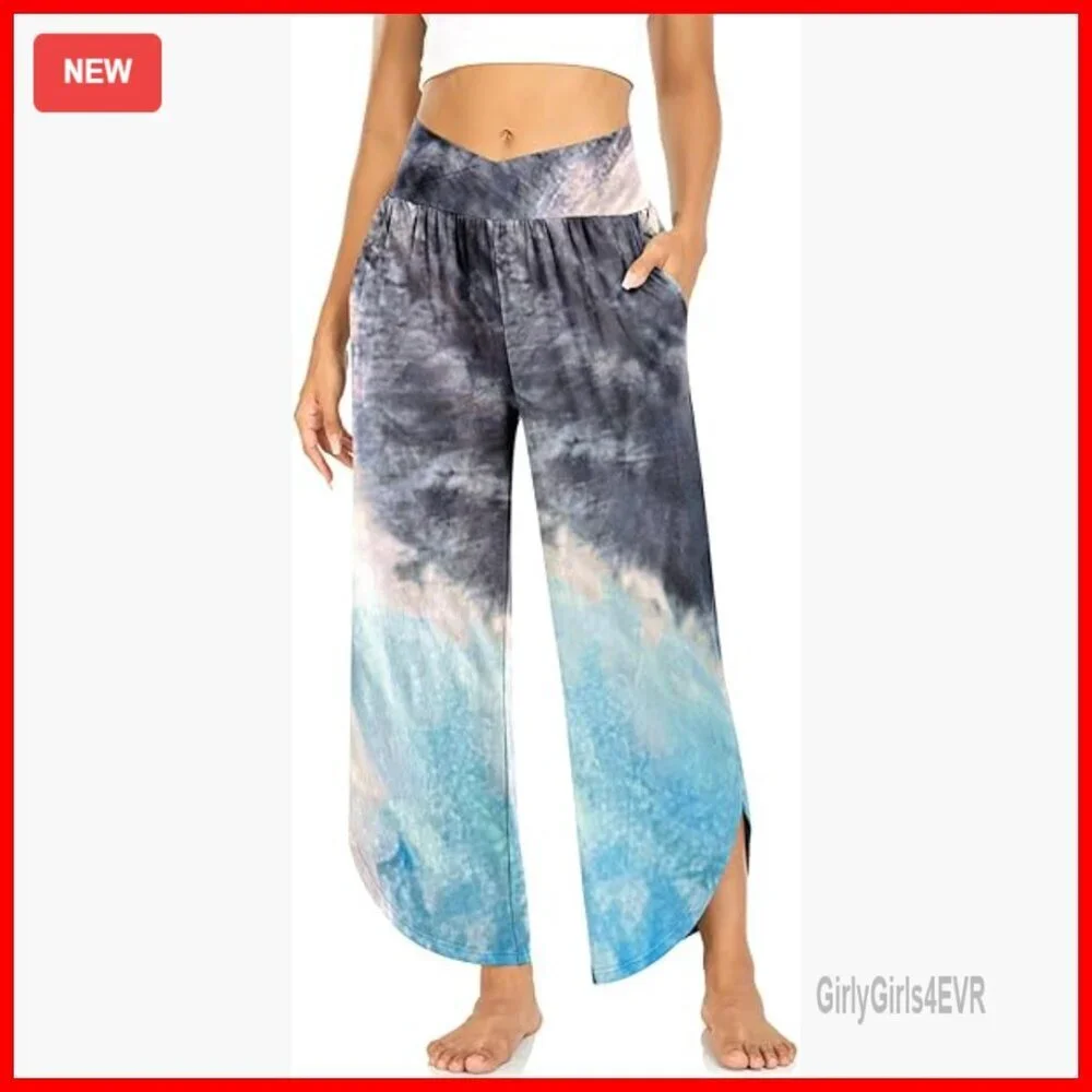 Wide Leg Yoga Pants High Waisted Lounge Joggers Pajama Bottoms with Pockets